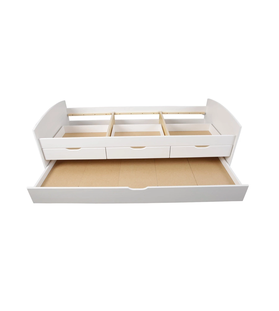 LETTO SINGOLO CON 3 CASSETTI E LETTO ESTRAIBILE IN PINO BIANCO 90X200 CM